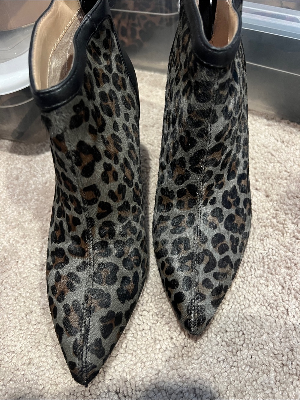 Adrienne Vittadini Leopard-Print Pointed Toe Ankle Boots - Brown & Black